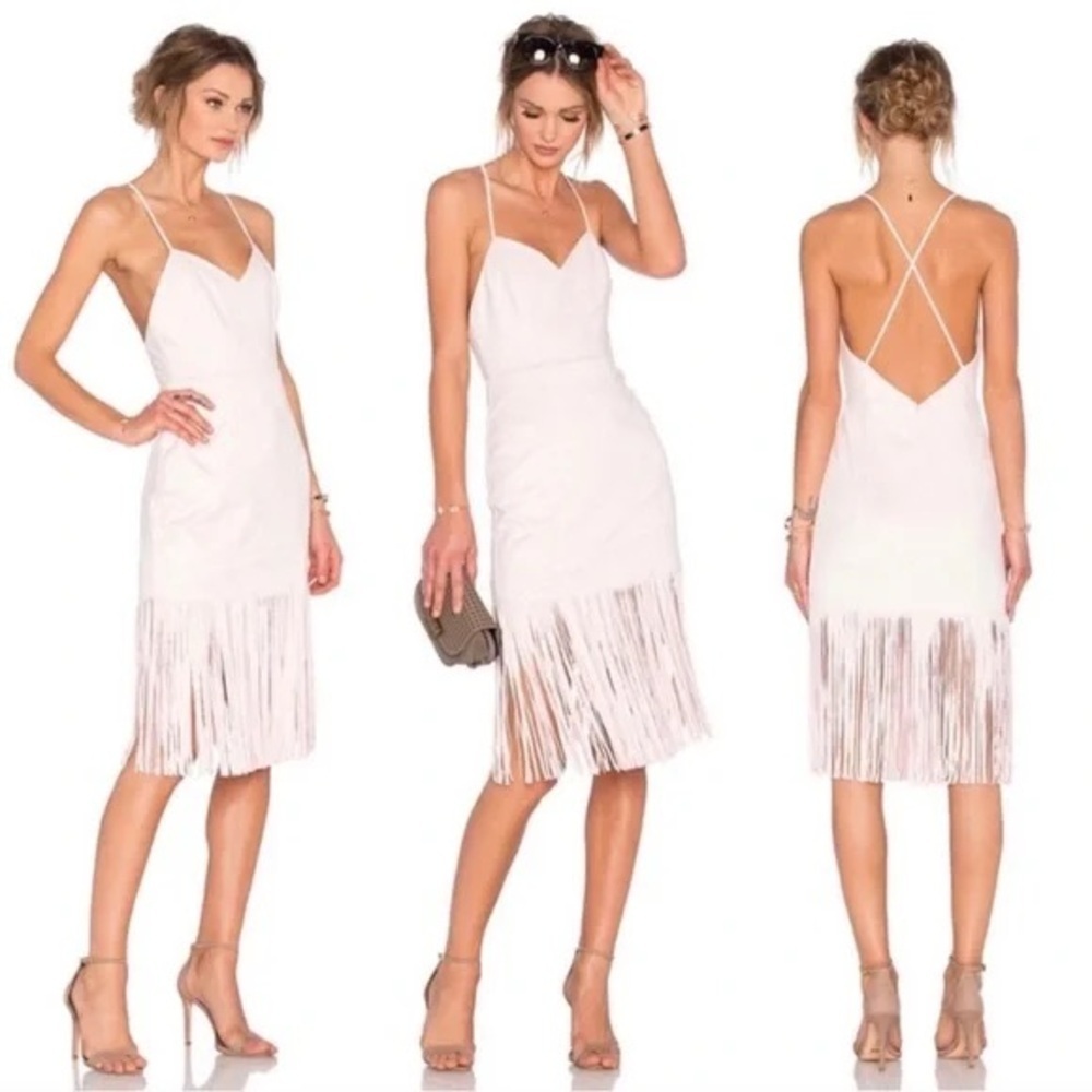 Lovers and Friends Baby Pink Firefly faux suede fringe strappy dress M
